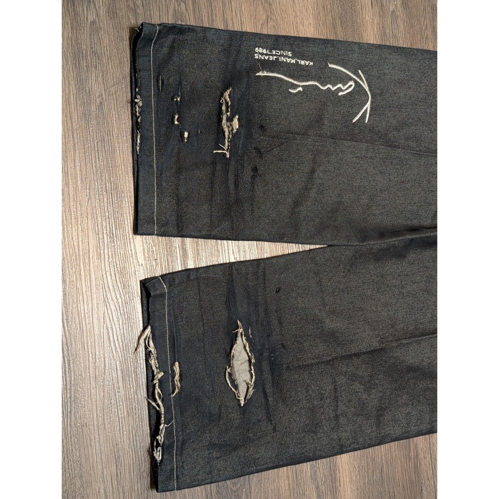Karl Kani Baggy Barrel Jeans Dark Wash Black Distressed 38x32 Y2K Streetwear - Picture 9 of 9